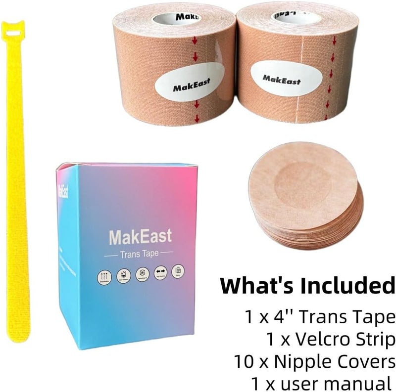 MakEast 2 Rolls Trans Tape for Transitioning Chest Binding Tape Latex Free FTM Chest Binder with Nipple Covers 2 in X 16.5 ft - Image 4